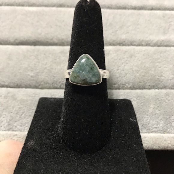 New Sterling Silver Triangle Blue Green Mermaid Kyanite Ring Size 8-8.25 Crystal - Picture 10 of 16